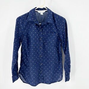 Old Navy the Classic Shirt blue gold polka dots lightweight summer versatile